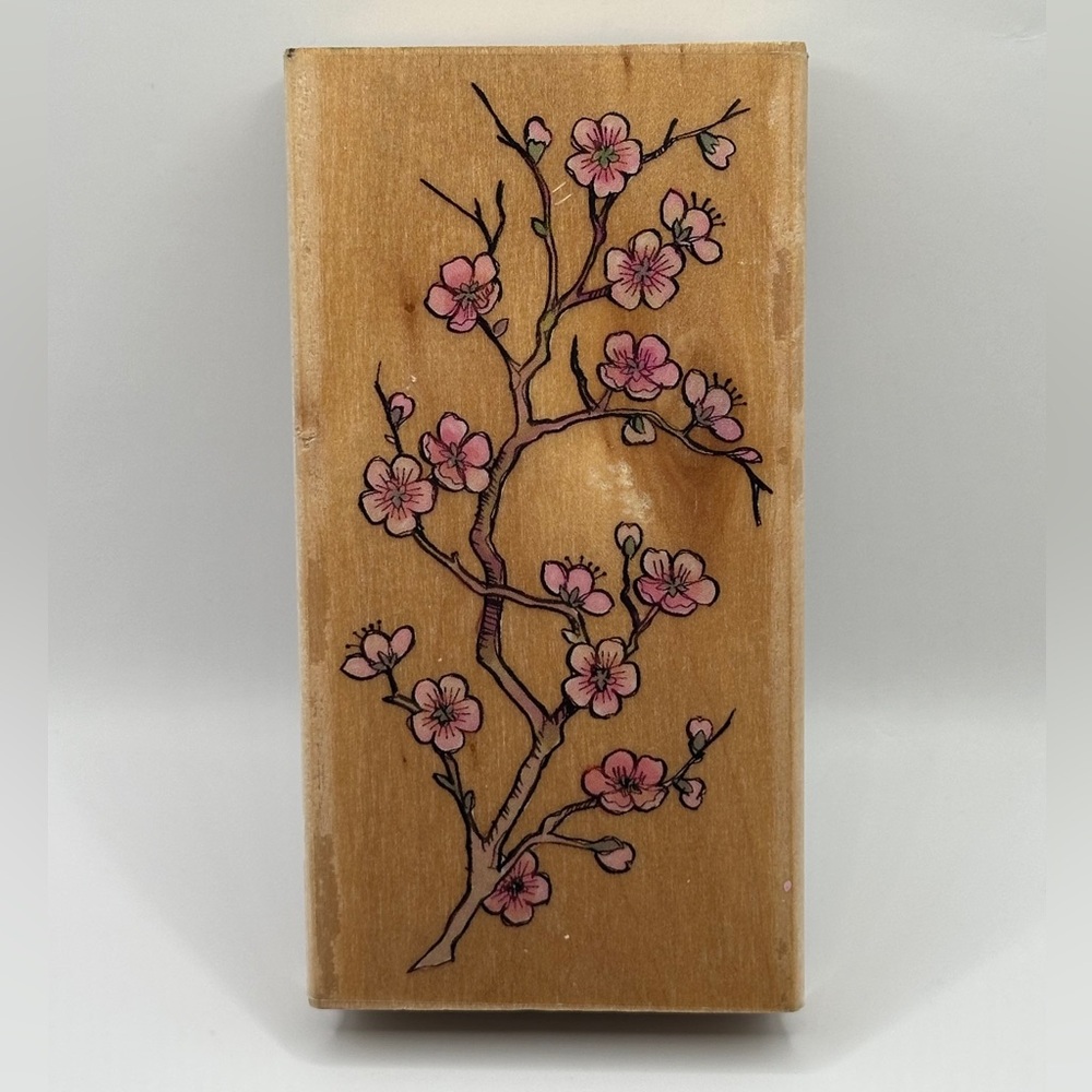 Cherry Blossom Tree Wooden Block Rubber Stamp